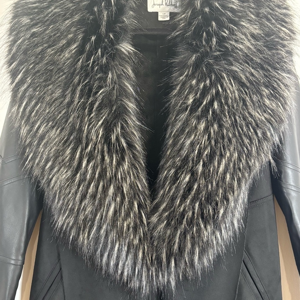 BNWOT Joseph Ribkoff Black Faux Fur Collar Waterfall Coat Jacket Size S/P - Picture 4 of 14